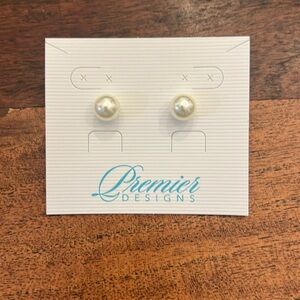 0.75” Premier Designs silver tone posts and large simulated pearl stud earrings